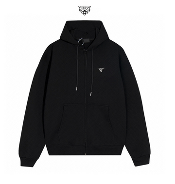 Prada Men's Black Triangle Logo Zip-Up Hoodie