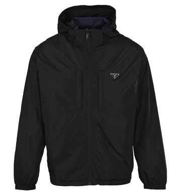 Prada Men's Black Hooded Nylon Windbreaker Jacket